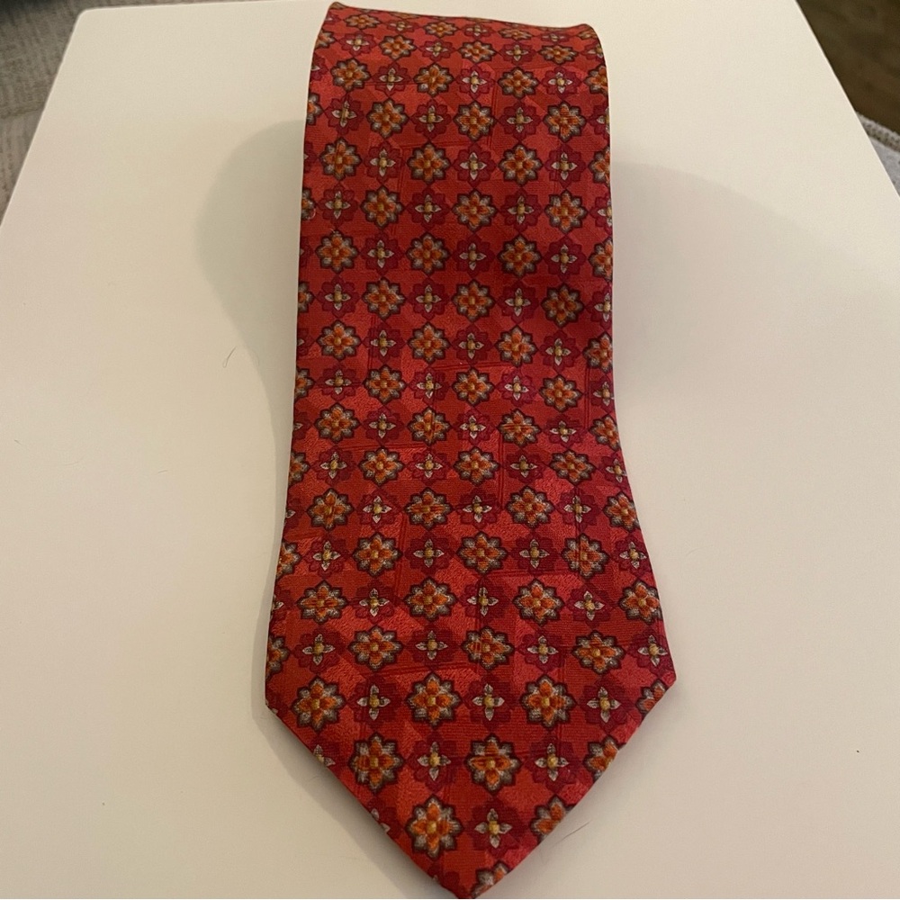 Ermenegildo Zegna Tie Red/Gold 100% Silk Italy‎ 58x3.5